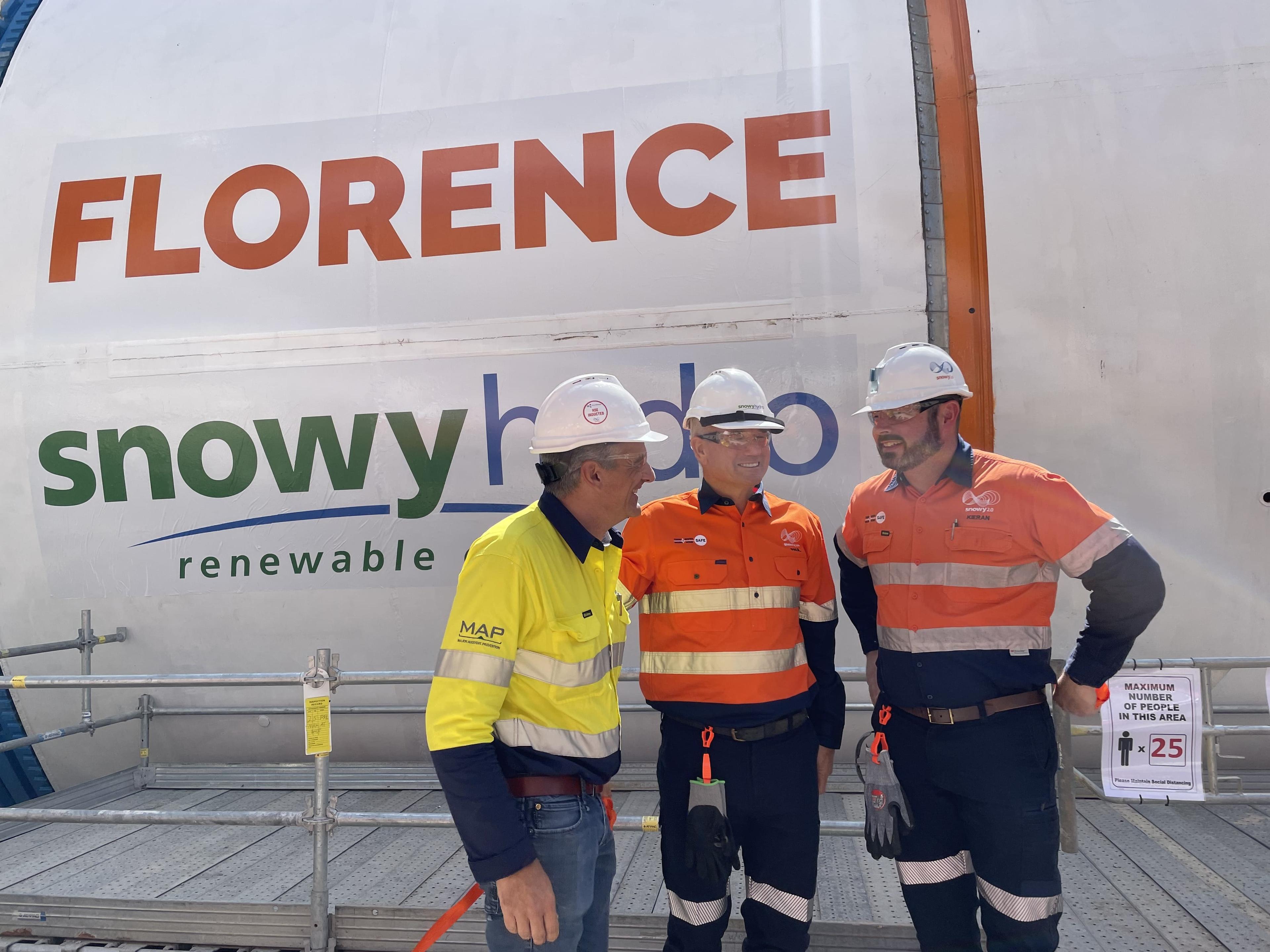 Snowy Hydro CEO Paul Broad, Riley Douch, Massimo Franceschi and Kieran Cusack